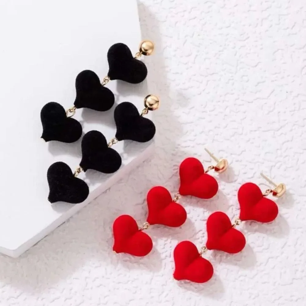 3for$20 NEW 2pairs Black & Red Love Velvet Long Gift Earrings